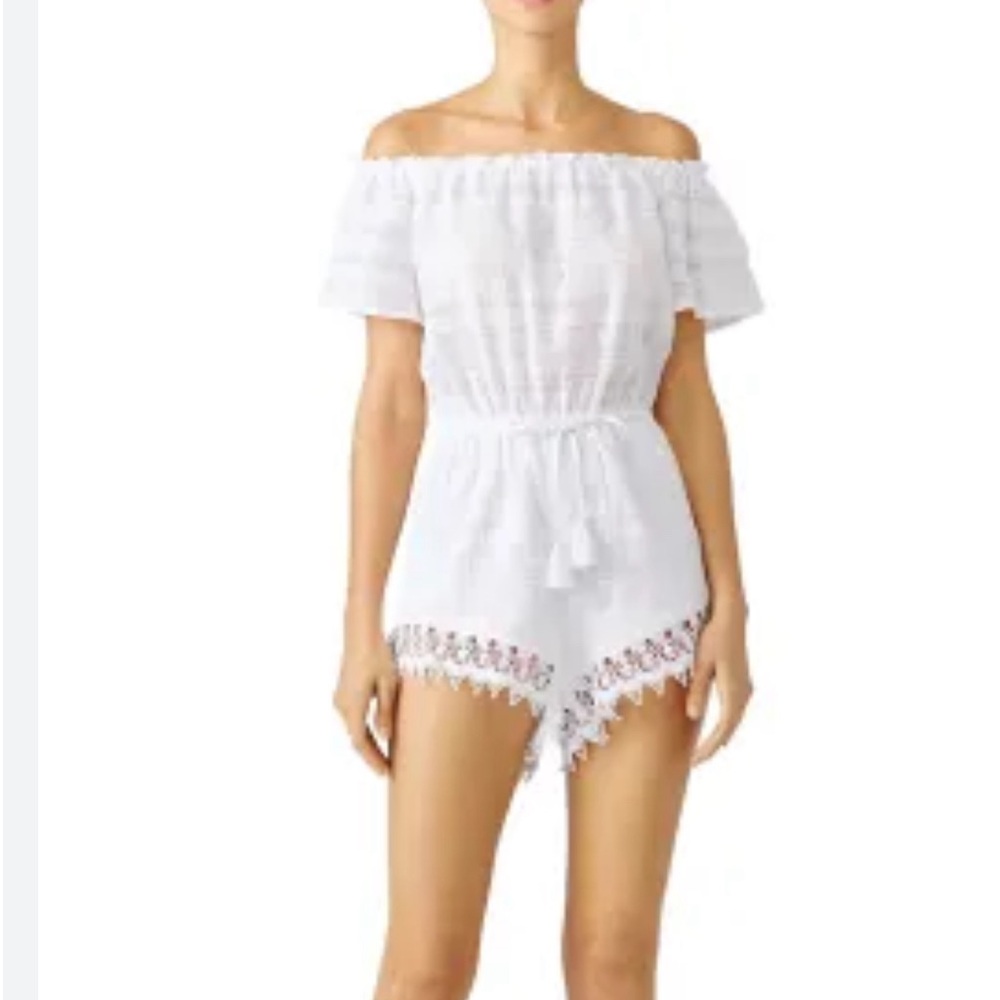 BB DAKOTA  boutique white gauze off shoulder romper women’s size medium - Picture 3 of 17